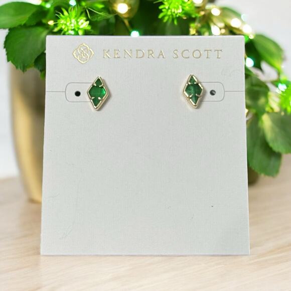 *SOLD* NWT! Kendra Scott Kinsley Stud Earrings Gold Kelly Green Illusion - Picture 2 of 5
